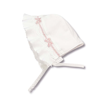 MEG ORIGINAL Baby Girl Blanket & Bonnet Gift Set- Heirloom Collection - White with Pink Bows, Super Soft Minky