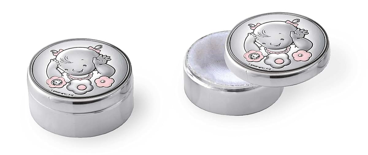 Sterling Touch Sterling Silver First Tooth or Curl Keepsake Box. Made in Italy (Pink Girl)