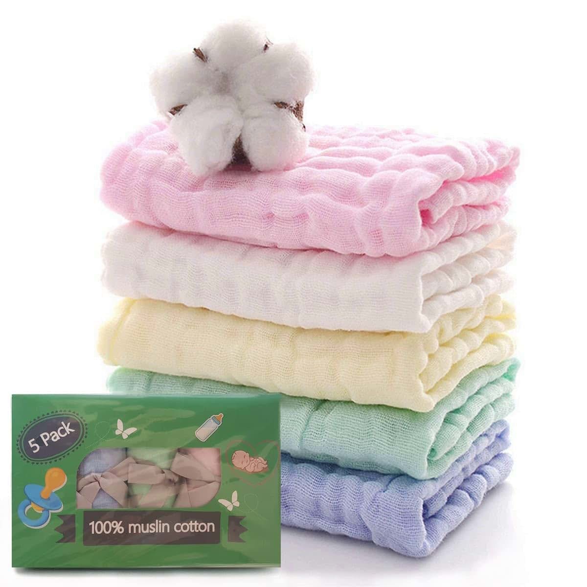 Olivok Muslin Baby Burp Cloths, 6-Layer Cotton Feeding Wipes, Pack Of 5