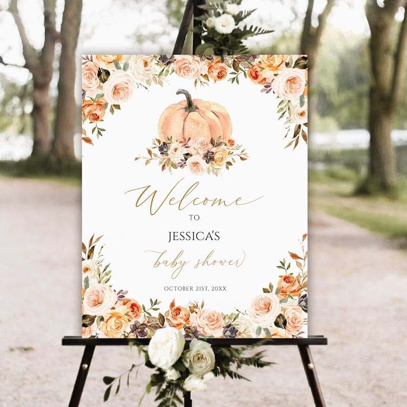 Little Pumpkin Personalized Fall Baby Shower Welcome Sign