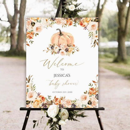 Little Pumpkin Personalized Fall Baby Shower Welcome Sign