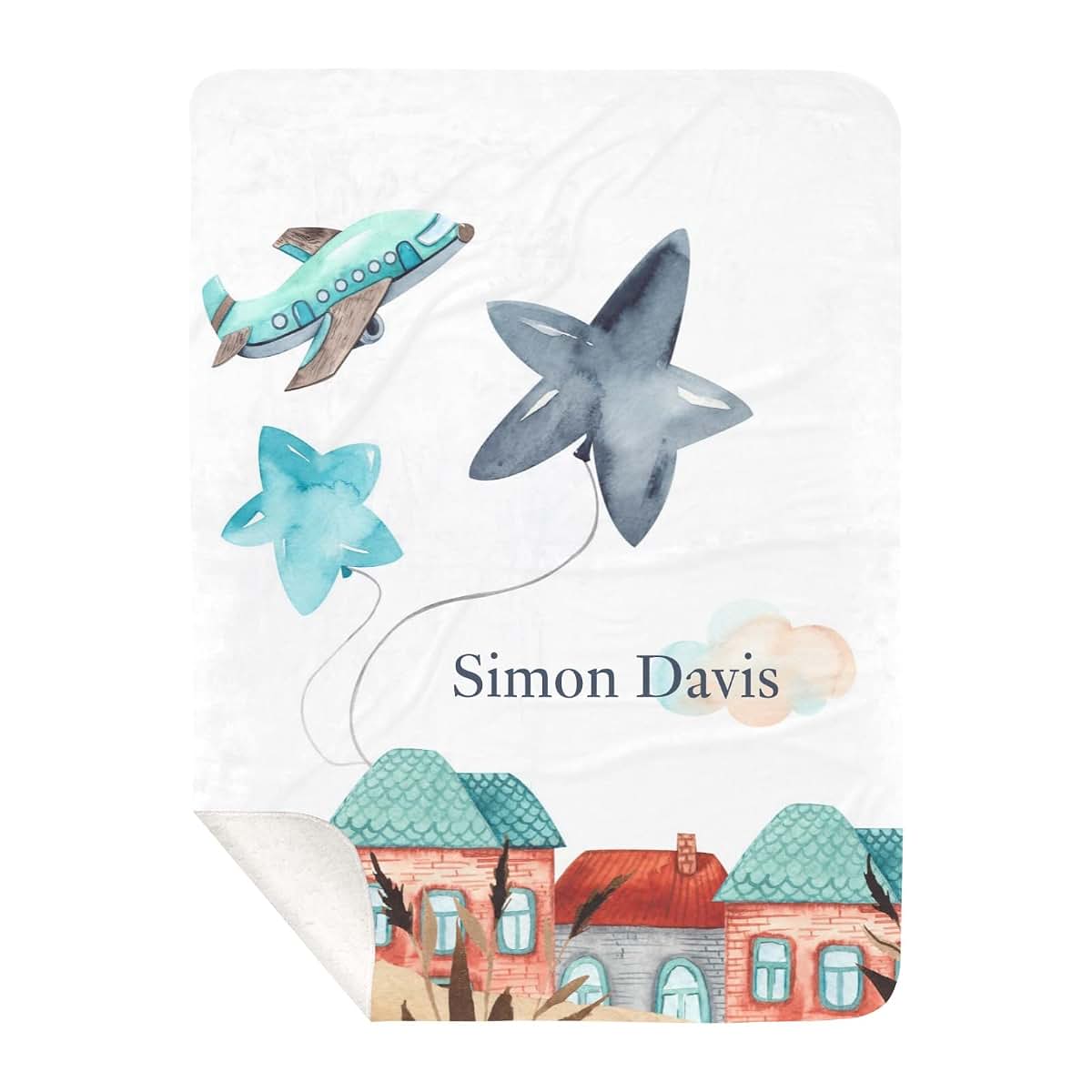 Nzoohy Personalized Airplane Clouds Baby Blanket, Custom Sherpa Fleece Throw (photo 2)
