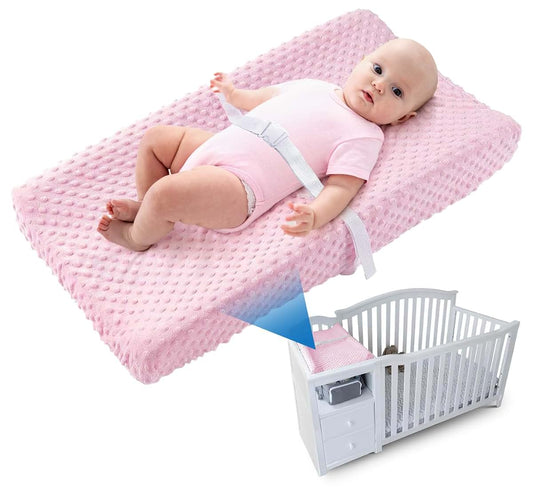 LOONAH Compact Small Changing Pad with Cover - 27" X 16" Contoured Baby Diaper Changing Pad for Combo Crib with