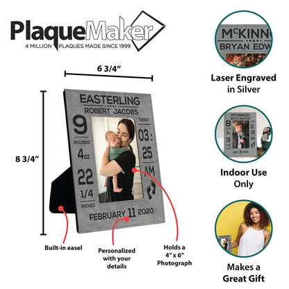 PlaqueMaker Personalized New Baby Information Picture Frame - Gray