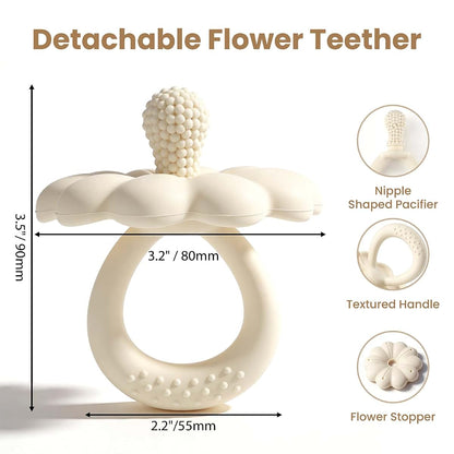 VoMii Silicone Flower Baby Teether with Pacifier End, Beige
