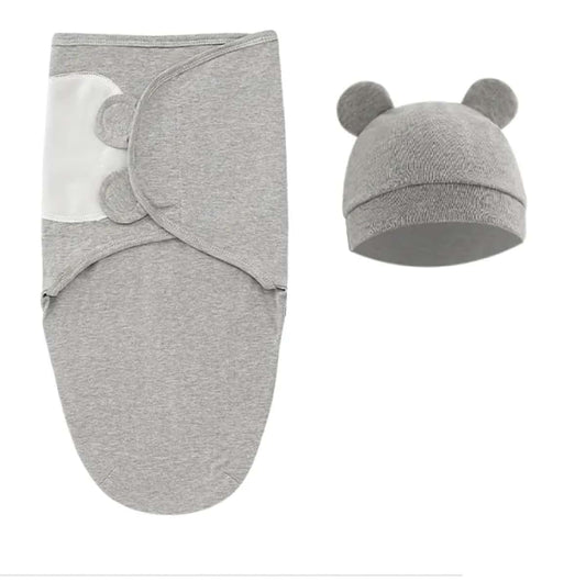 Yummy Baby Products Infant Swaddle With Hat, Solid Grey