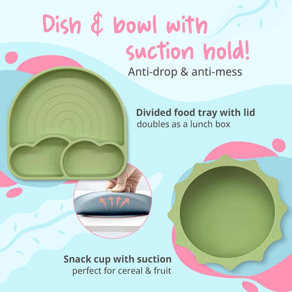 KCMI Baby Suction Plate and Bowl Set, 6-Pc Silicone Feeding Set, Bib, Cup, Blue (photo 3)