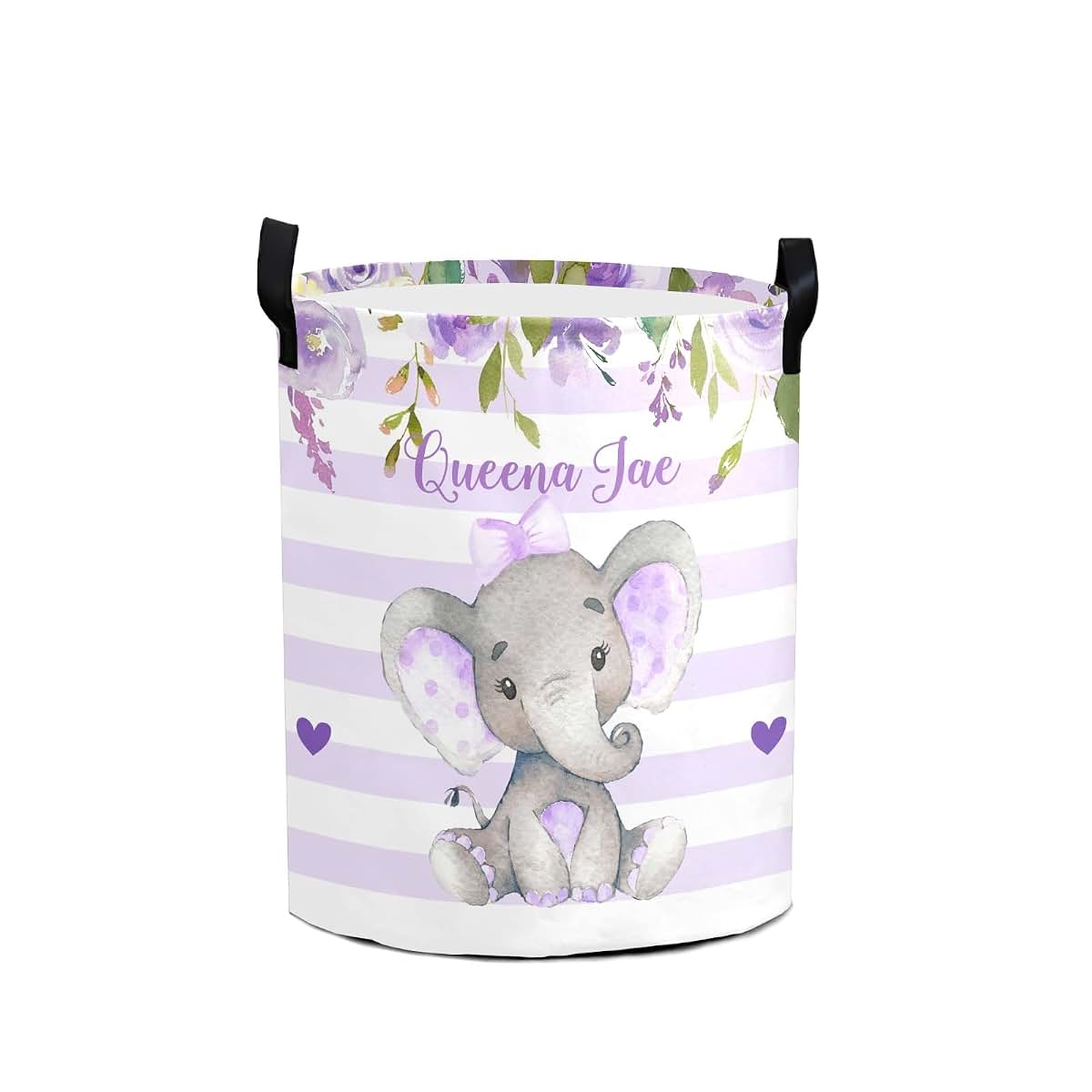 Joyestore Lavender Elephant Striped Storage Bin, Waterproof Oxford Fabric Clothes Basket Organizer for Laundry