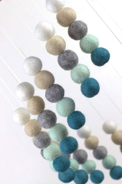 Matthew + Mae Felt Ball Spiral Nursery Ceiling Mobile - Teal/Almond/Gray