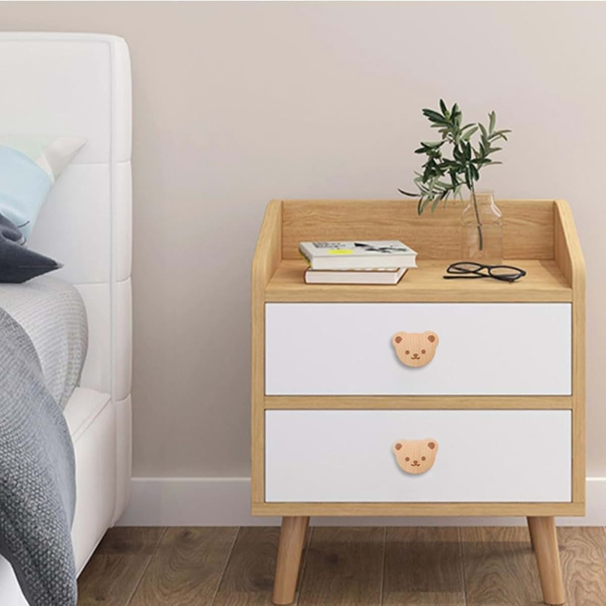 Cute Drawer Knobs Cartoon Bear Wood 15Pcs