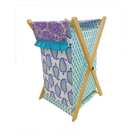 Bacati - Paisley Kids Storage (Laundary Hamper with Wooden Frame and Mesh Liner, Lilac/Purple/Aqua)