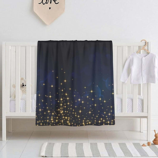 BabyOneStop DKJlitter Baby Blanket, Gold Midnight Blue Sparkle Soft Flannel Toddler Bedding