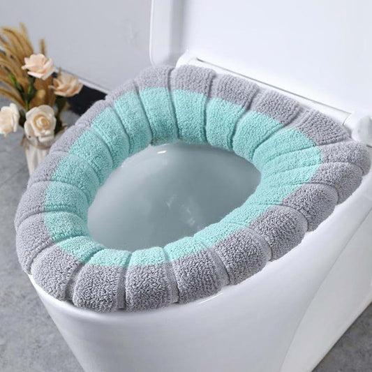Drivstraw Soft Toilet Seat Cover, Stretchable Polyester Bathroom Mat in Green with Gray