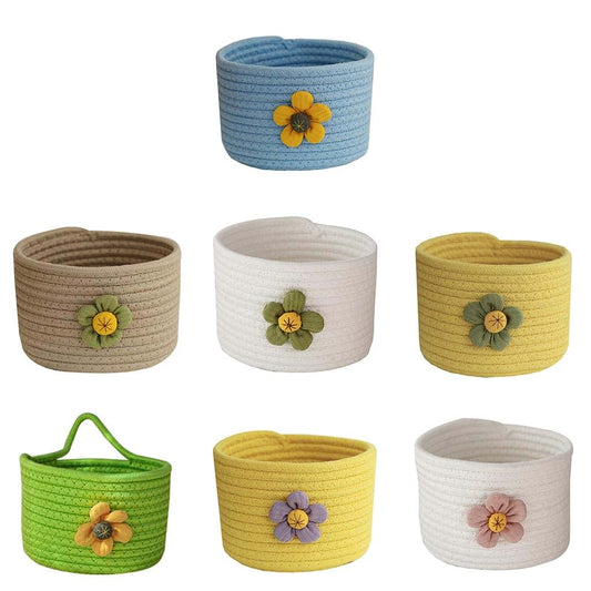 Wishnymph Cotton Rope Storage Woven Basket - Round Foldable Organizer