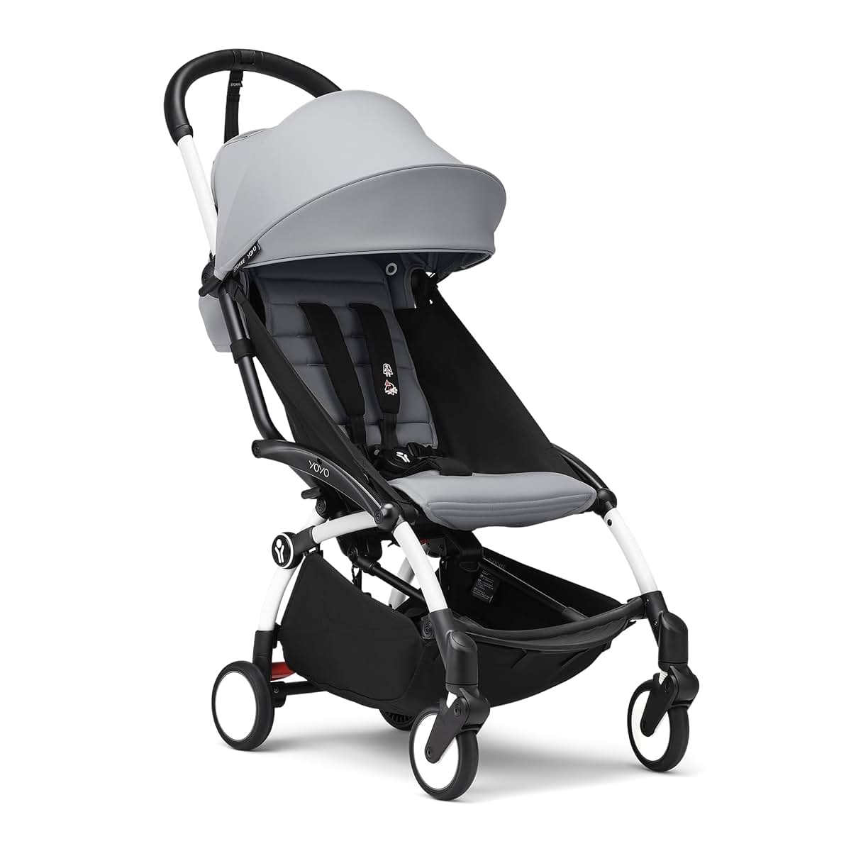 Stokke YOYO3 Stroller from 6 Months, White Frame with Stone Cushion & Canopy, Carry-On Compatible
