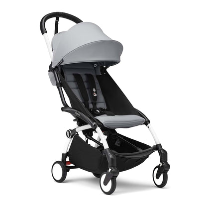 Stokke YOYO3 Stroller from 6 Months, White Frame with Stone Cushion & Canopy, Carry-On Compatible