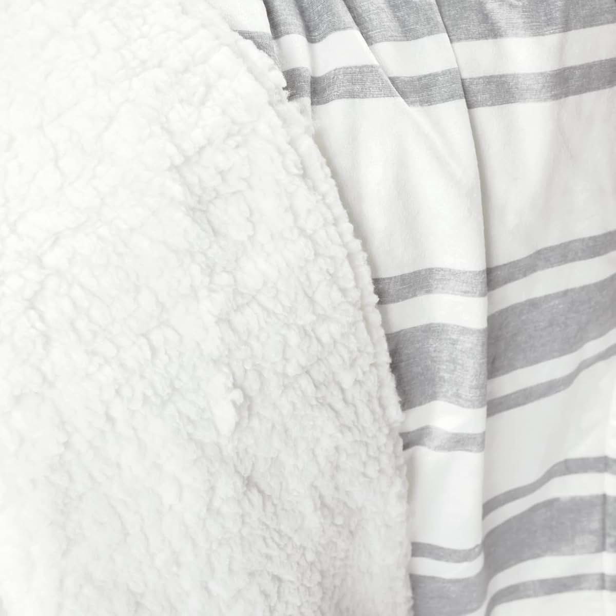 Lush Decor Baby Farmhouse Stripe Soft Sherpa Baby Blanket, 30" W x 40" L, Gray - Plush Striped Reversible Fleece (photo 4)