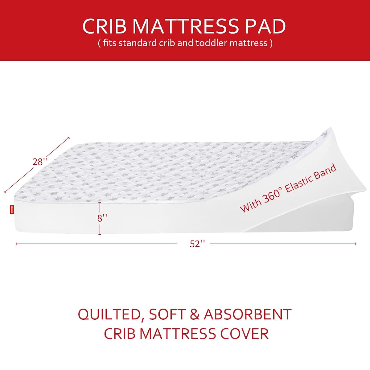 Crib Mattress Protector Waterproof Quilted Pad Cover for Toddlers 52" x 28"