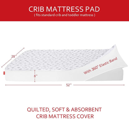 Crib Mattress Protector Waterproof Quilted Pad Cover for Toddlers 52" x 28"