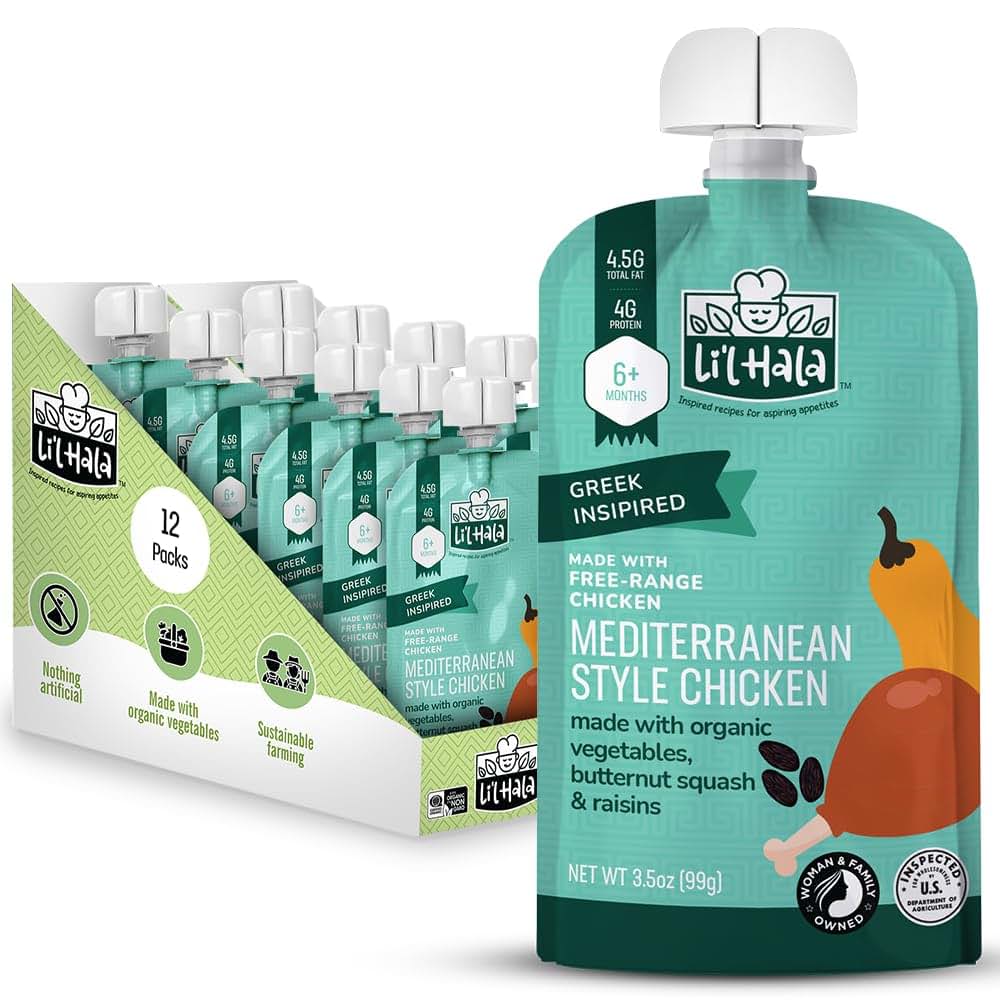 Li'l Hala Chicken Baby Food Meat Pouches With Organic Veggies, 12 Count