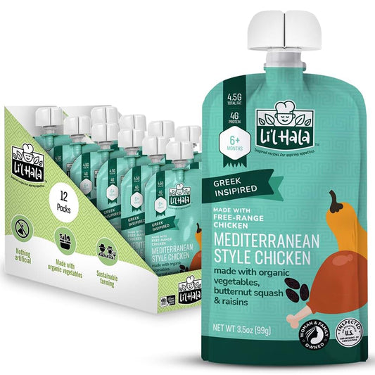 Li'l Hala Chicken Baby Food Meat Pouches With Organic Veggies, 12 Count