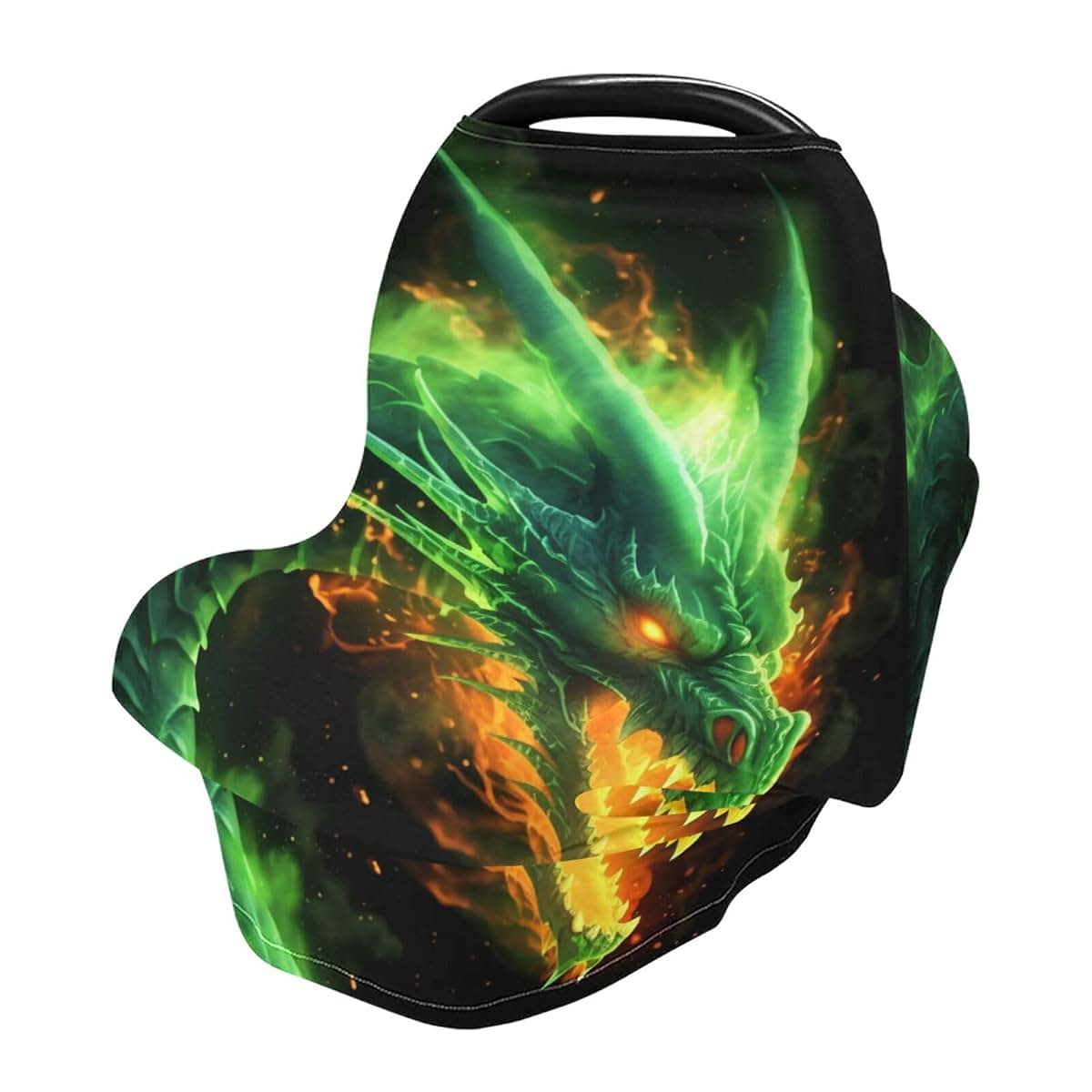 Yettasbin Green Fire Dragon Baby Car Seat Cover And Stretchy Nursing Canopy