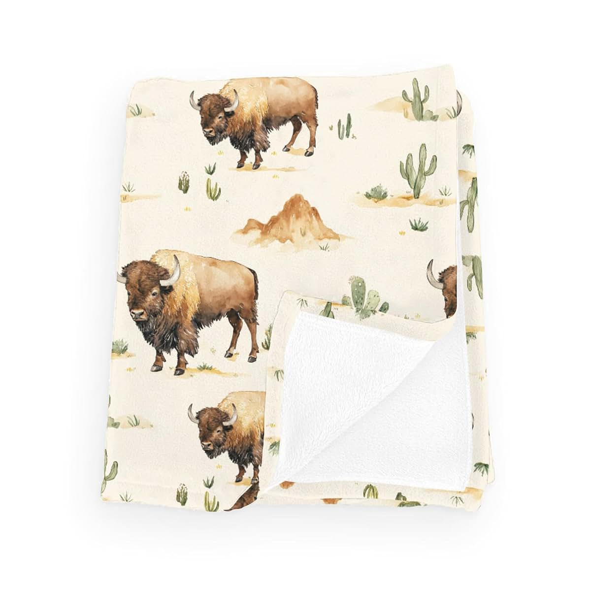 Wicbfdfv Vintage Western Buffalo Cactus Flannel Baby Blanket
