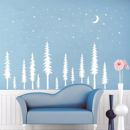 YOYOYU ART HOME DECOR Forest Pine Tree Moon Star Kids Nursery Wall Decal AM12 White