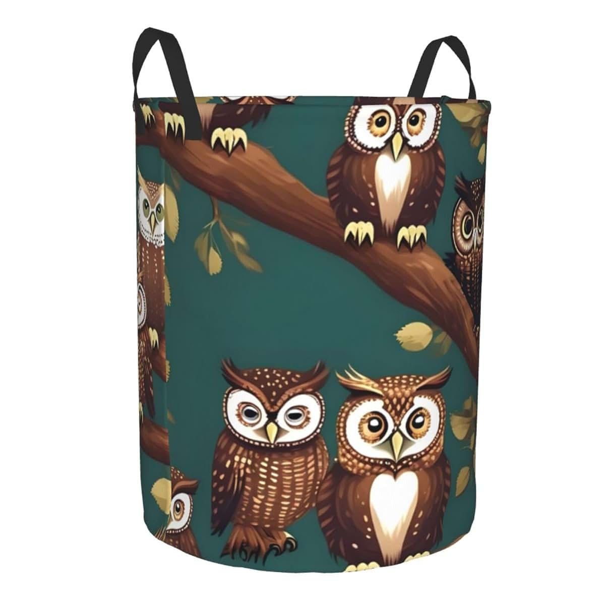 Zishak Many Owls On Tree Branches Round Portable Storage Bin (photo 2)