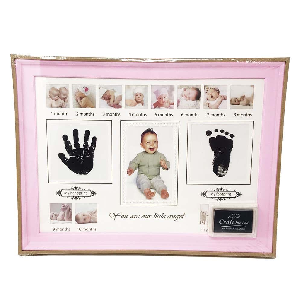 Magik You Are Our Little Angel Baby Photo Handprint Footprint Milestone Frame Pink