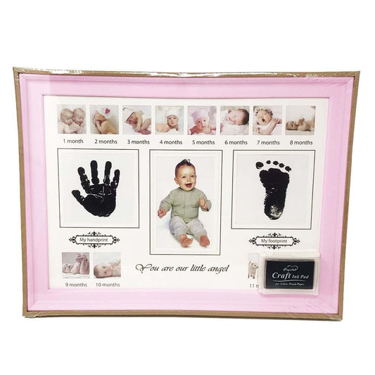 Magik You Are Our Little Angel Baby Photo Handprint Footprint Milestone Frame Pink