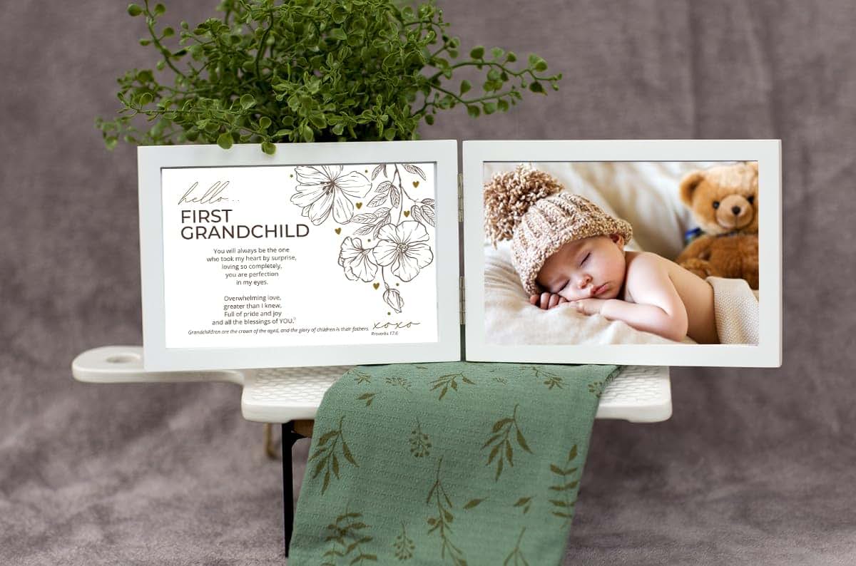 First Grandchild Poetry Picture Frame with Scripture, White Bi-Fold