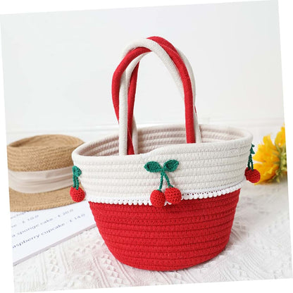 Kailiketiy Cherry Lace Cotton Rope Storage Basket With Handle