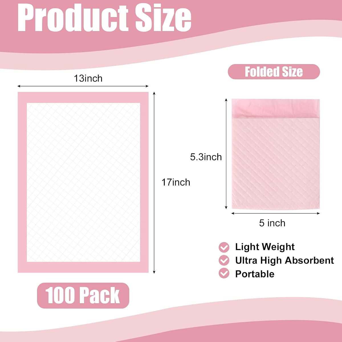 Loccmat Disposable Changing Pads, 100 Pack, 17 x 13 Inch Waterproof Underpads