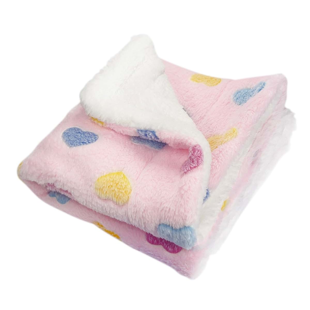 Klippo Double Layered Ultra Plush Dog Blanket, Colorful Hearts Pink, Large 50 x 30 Inch
