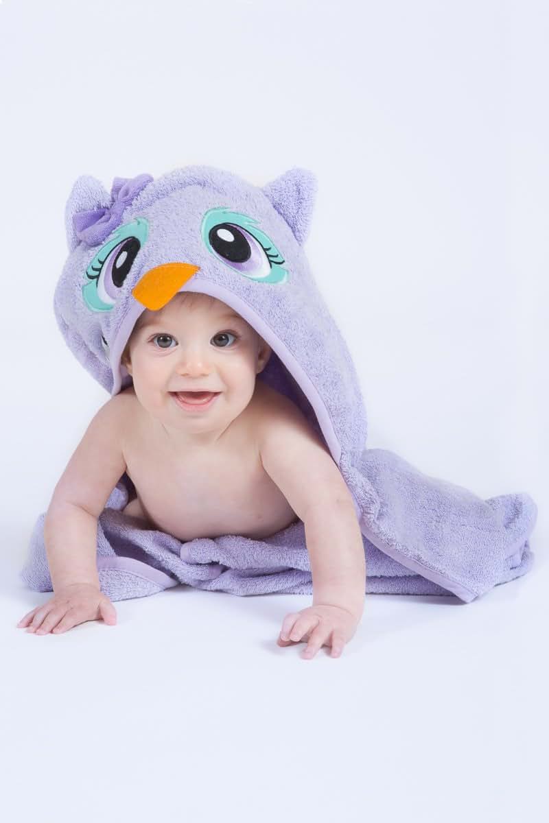 Frenchie Mini Couture Purple Owl Hooded Towel, Extra Large Cotton (photo 2)