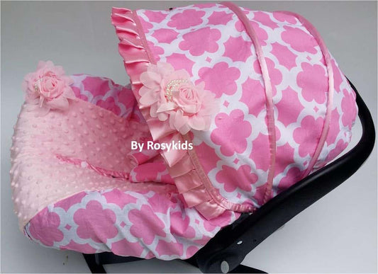 Rosy Kids Infant Car Seat Canopy Cover 4 Piece Set In Baby Pink