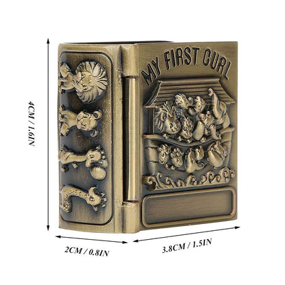 Gsycle First Curl and Tooth Keepsake Box, Book Shape Metal Tooth Collection Organizer Vintage Jewelry Trinket Holder