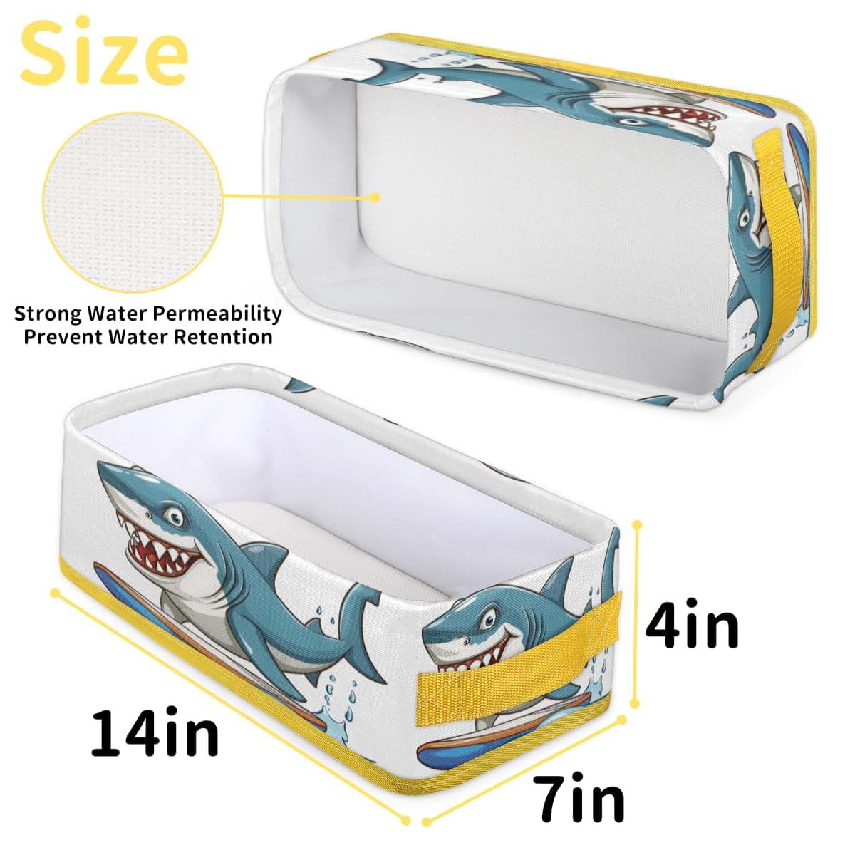 ModaQua Shark Surfing Cartoon Blue Bathroom Storage Basket, Foldable with Handle Open Countertop Paper Towel Decorative