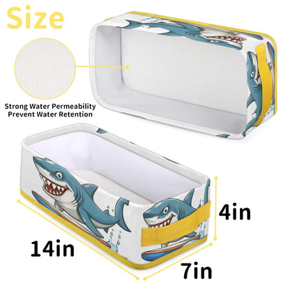 ModaQua Shark Surfing Cartoon Blue Bathroom Storage Basket, Foldable with Handle Open Countertop Paper Towel Decorative