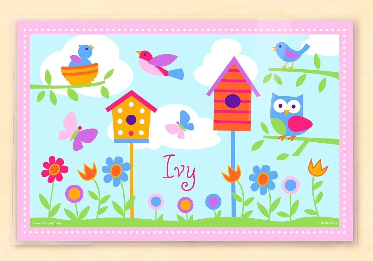 Art Appeel Birds and Birdhouses Personalized Placemat for Kids, 18 x 12 Inch Laminated (photo 2)