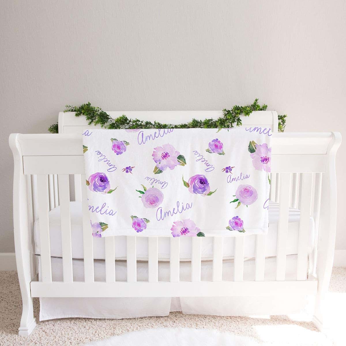 Lovable Gift Co Personalized Fleece Baby Girl Blanket, Purple Floral (photo 2)