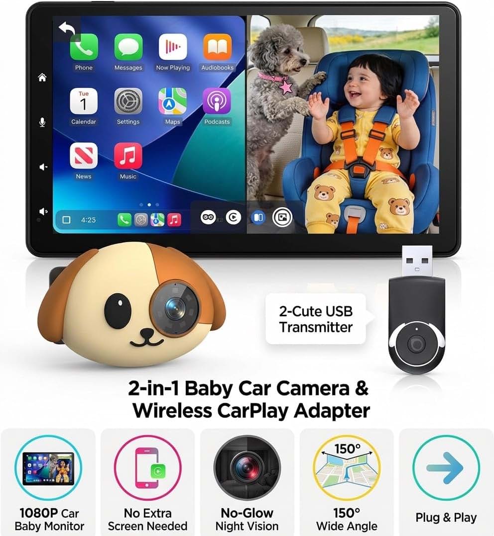 Cabin Care Baby Car Camera With Wireless CarPlay Adapter