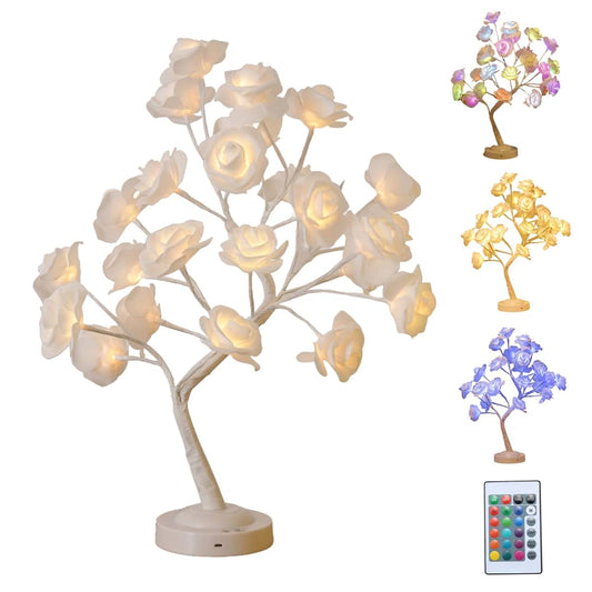 Hbbgdiy LED Rose Flower Tree Lamp with Remote Control, 16-Colour Changing Floral Night Light for Girls Bedroom