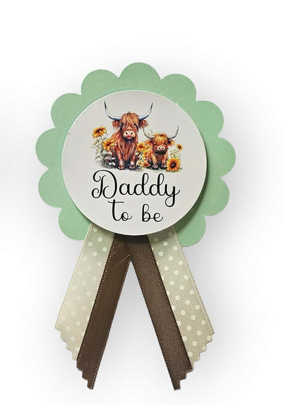 Amy's Bubbling Boutique Highland Cow Baby Shower Mommy Daddy Sash Pins (photo 2)