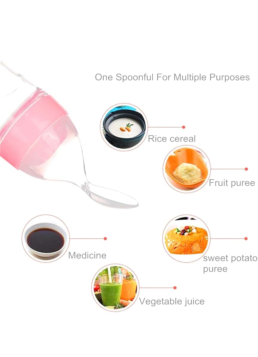 BabyOneStop Squeeze Feeding Bottle with Silicone Body and Dispenser Spoon, 90ml