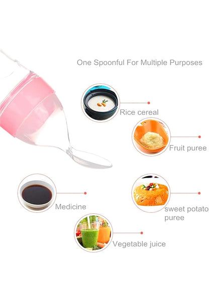 BabyOneStop Squeeze Feeding Bottle with Silicone Body and Dispenser Spoon, 90ml