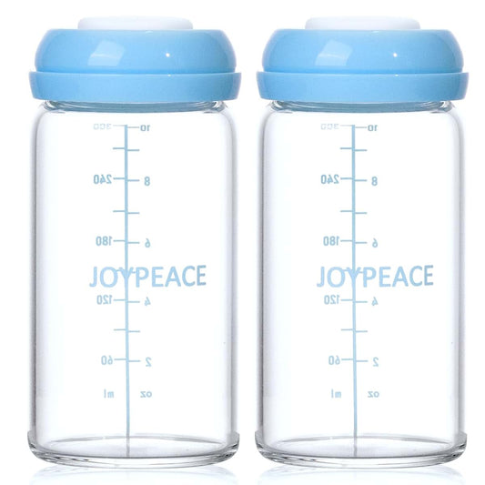 Joypeace 10oz Wide Neck Glass Breastmilk Storage Bottles, 2 Pack