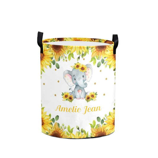 Joyestore Cute Elephant Sunflower Storage Bin, Waterproof Oxford Fabric Clothes Basket Organizer for Laundry Hamper,Toy