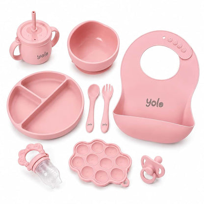 Y0l0 9-Piece Silicone Baby Feeding Set